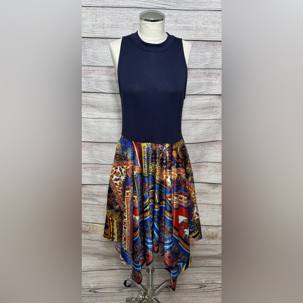 VENUS Navy and Multicolor Midi Dress